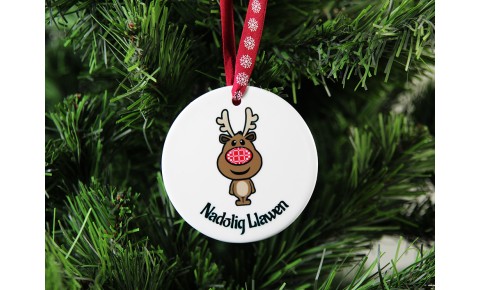 Nadolig Llawen Ceramic Christmas Decoration - Reindeer